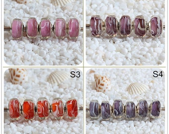 925 Silver Shaped Vivid Color Glaze Bead Hole Lampwork Art Glass Beads Fit European Charm Bracelets Big Hole Bead Supply