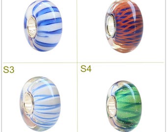 9.25 Silver 4.5mm Hole Lampwork Gift Glaze Bead Color Stripe Glass Beads Fit European Charm Bracelets Big Hole Bead Craft Supply