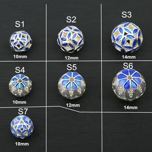 Cloisonne Bead Silver Hollow Ball Spacer Beads Loose Bead Enamel Blue Silver Bead Charm Bracelet Asian Bead Supply