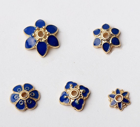 Cloisonne Bead Flower Receptacle Bead Accessory Flower Cap DIY Beads Enamel Filler piece Gold Plating Bead Charm Asian Style bracelets Bead