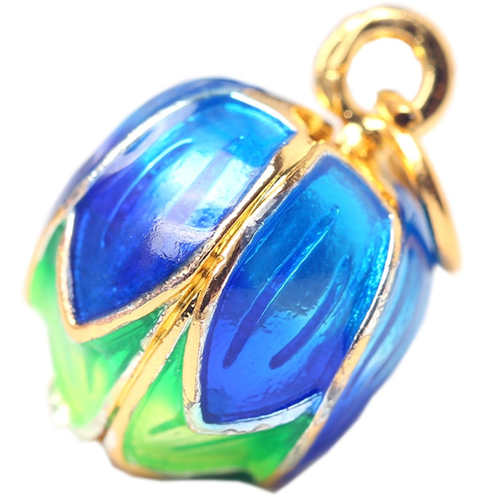 Cloisonne Bead Lotus Flower Bead Pendant Blue Enamel Alloy Etsy
