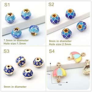 Cloisonne Bead Umbrella Lotus Flower Spacer Beads Loose Bead Enamel Blue Gold Art Bead Design Charm Bracelet Asian Bead Supply