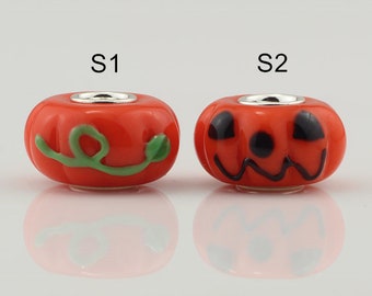 9.25 Silver Hole 4.5mm Lampwork Halloween Pumpkin Glass Beads Gift Bead Fit European Charm Bracelets bracelets Big Hole Bead