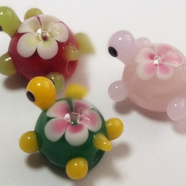 Lamp work 14mm Turtle Glass Beads Flower Animal Lucky Bead Design Charm Bracelet Handmade Beads DIY bracelets Bead Supply