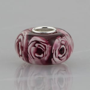 9.25 Silver Lampwork Rose Flower Glaze Bead Glass Beads Gift Bead Fit European Charm Bracelets bracelets Big Hole Bead
