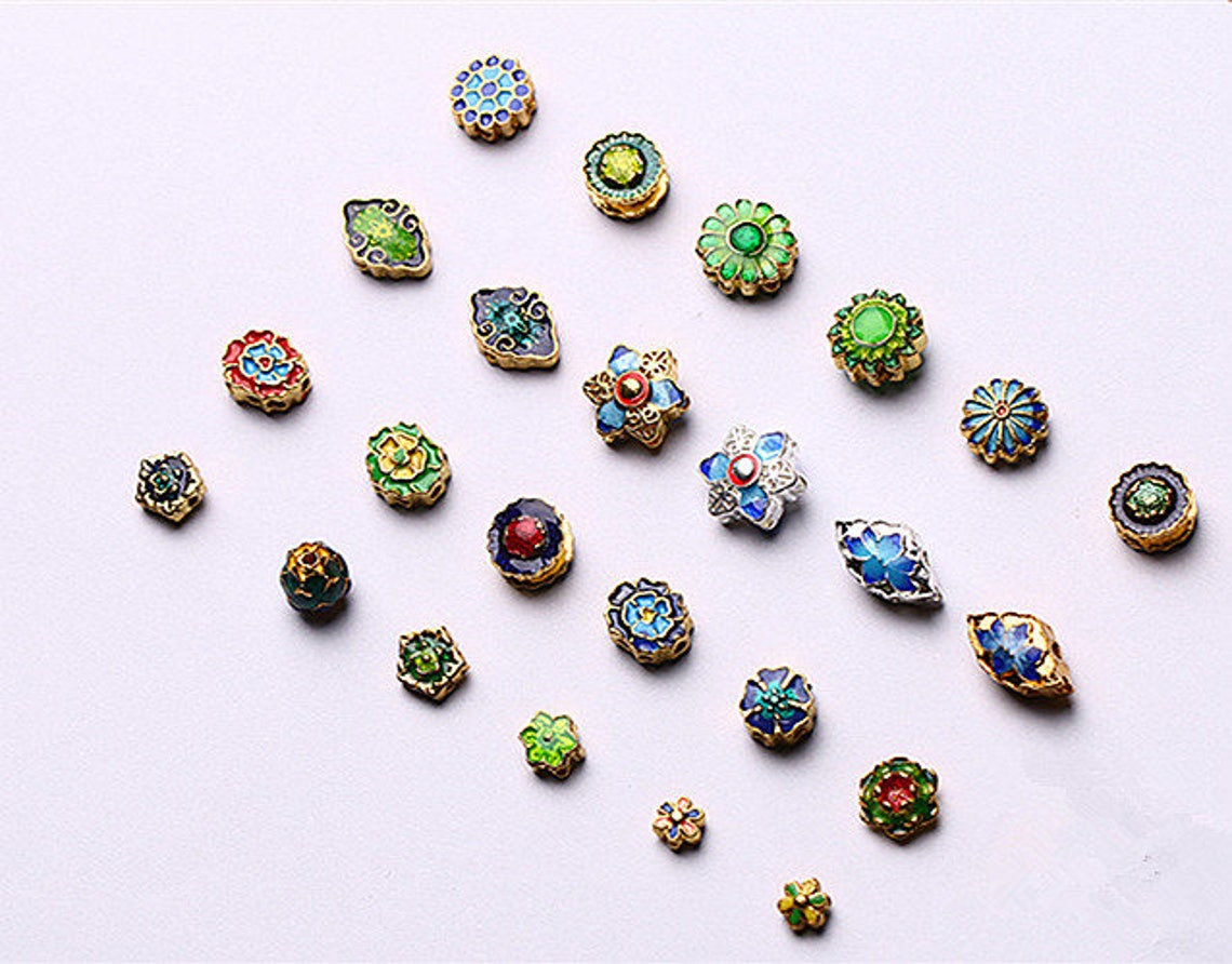Cloisonne Bead Spacer Beads Enamel Blue Beauty Art Bead Design Etsy