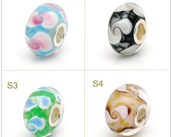 925 Silver Lampwork 7x13mm Glass Bead Cloud Glaze Bead 4.5mm Hole Silver Bead Fit European Charm Bracelets Big Hole Bead DIY Bead