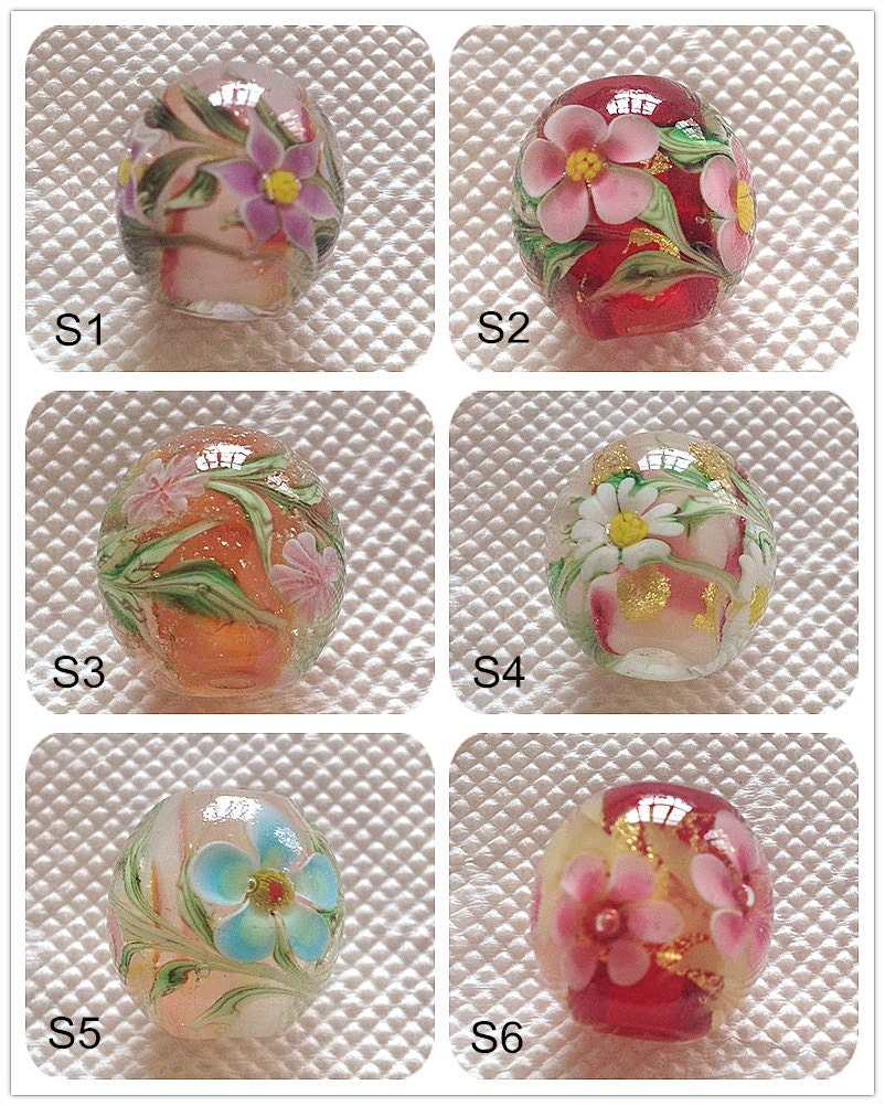 Lampwork 16mm Glaze Bead Glass Beads Grass Beauty Flower Bead Charm B…