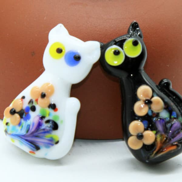 Lampwork Glaze Bead Flower Cat Glass Beads Lucky Bead Design Charm Bracelet Animal Beads DIY bracelets Bead Supply