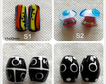 2 pieces of Lamp work Mushroom Drum Bead Colum Glaze Bead Glass Beads Lucky Bead Design Charm Bracelet DIY bracelets Long Bead Supply