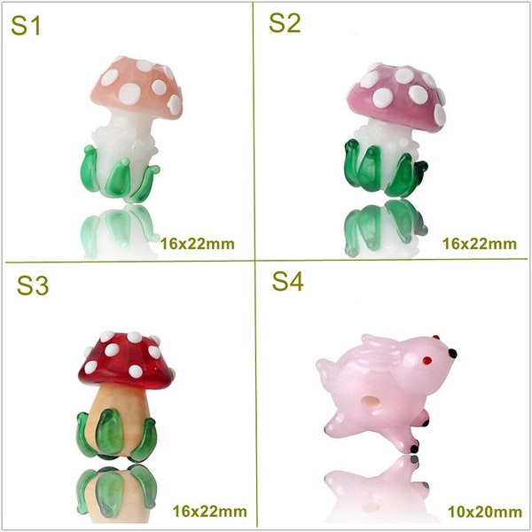 Lampwork Glazed Bead Mushroom Rabbit Glass Beads Handmade Bead Charm Chain DIY bracelets Japanese Style Bead Animal Bead