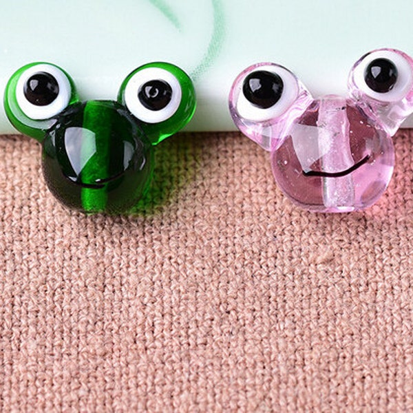 Glazed Bead Frog Glass Beads Handmade Bead Pink Green Happy Frog Bead Charm Bracelet DIY bracelets Japanese Style Bead Animal Bead