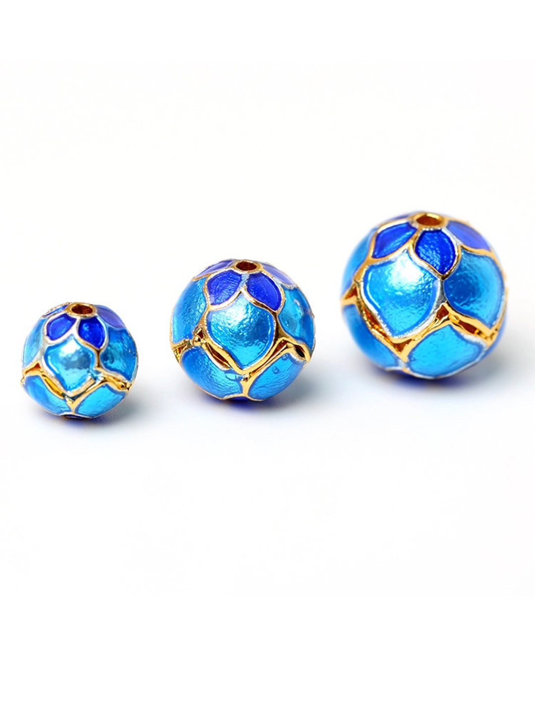 Cloisonne Bead 8-12mm Flower Bead DIY Beads Blue Enamel Fine Copper ...