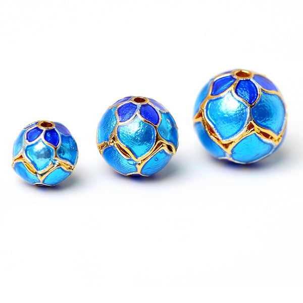 Cloisonne Bead 8-12mm Flower Bead DIY Beads Blue Enamel Fine copper Gold Plating Bead Charm Bracelet Asian Style bracelets Bead