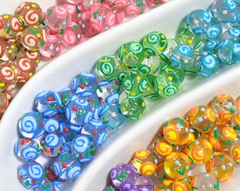Lamp work 14mm Multi color rose round bead Glaze Bead Glass Beads Charm Bracelet Handmade Beads DIY bracelets Bead Supply