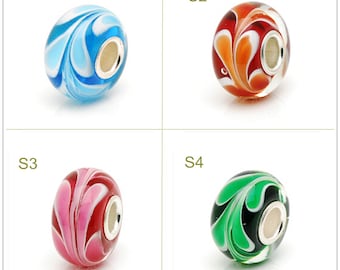 925 Silver Lampwork 7x14mm Glass Bead Glaze Bead 4.5mm Hole Silver Bead Fit European Charm Bracelets Big Hole Bead DIY Bead