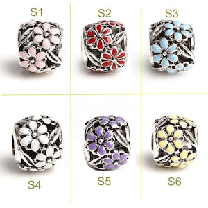 Flower Enamel Silver 4.3mm Hole Bead 11.8x9mm Big Hole Beads Spacer Bead Fit European Charm Bracelets Big Hole Bead Bead Supply