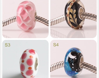 7x14mm Big Hole Bead Glaze Bead Silver 4.5mm Hole Lampwork Glass Bead Gift Bead Fit European Charm Bracelets DIY Bead