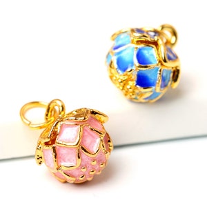 Cloisonne Bead Pink Blue Lotus Flower Bead Pendant Color Enamel Alloy Gold Plating Bead Charm Asian Style DIY Necklace bracelets Bead Supply