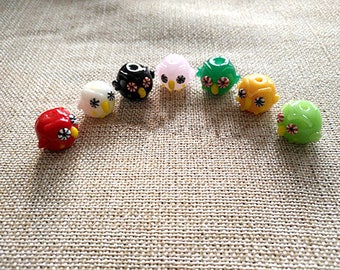 Un juego (7piezas) pollo 14mm esmaltado perla de vidrio animal cuentas hechos a mano divertido cordón encanto pulsera DIY estilo japonés perla animal perla
