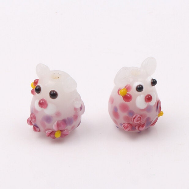 Glazed Bead 14x19mm Glass Beads Flower Mouse Bead Charm Etsy