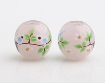 Lámpara 16mm 14mm Cuentas de vidrio Love Birds Bead Charm Bracelets DIY bracelets Animal Bead Bird Glaze Bead Pink Green