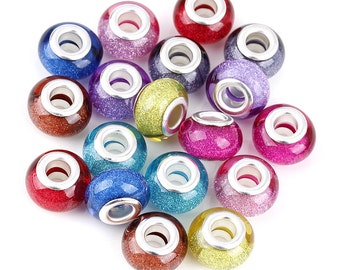Resin Candy Color Silver 5.0mm Hole Bead 9x14mm Big Hole Beads Spacer Bead Fit European Charm Bracelets Big Hole Bead Bead Supply