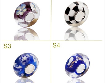 9.25 Silver 4.5mm Hole Lampwork Gift Glaze Bead Flower Claw Lattice Glass Beads Fit European Charm Bracelets Big Hole Bead Craft Supply