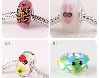 925 Silver 4.5mm Hole Lampwork 7x14mm Glass Beads Frog Butterfly Bead Fit European Charm Bracelets Big Hole Bead Animal Bead