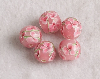 12mm Lamp work Flower Glass Beads Pink Bead Design Charm Bracelet Handmade Beads DIY bracelets Bead Supply