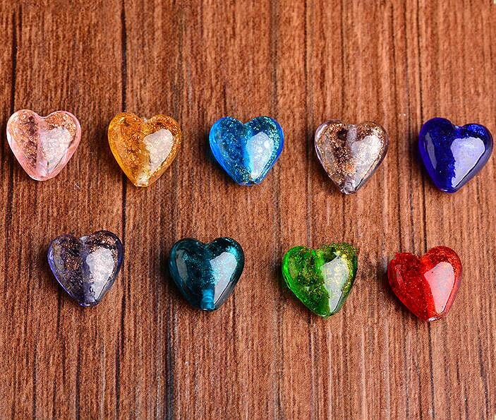 10pc Gradient Czech Lampwork Crystal Glass Heart Beads Charms pendant DIY  Handmade jewelry making Necklaces earrings accessories