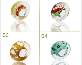 9.25 Silver Lampwork Dot Claw Glass Beads Gift Bead Fit European Charm Bracelets bracelets Big Hole Bead