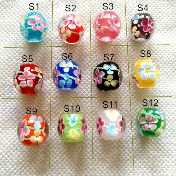 Lamp work 12mm Glaze Bead Small Flower Prayer Glass Beads Charm Bracelet DIY Jewelry Craft Chain Necklace Bead