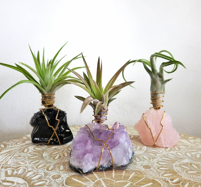 Boho Decor Amethyst Air Plant Holder Crystal Geode Air Plant Holder Boho Decor air plant Best Friend Gift Desk Accessories image 1