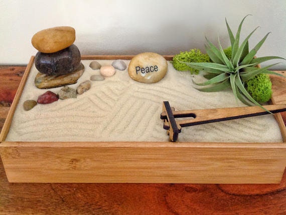 Zen Garden Bamboo Office Decor Sand Garden Zen Decor Etsy