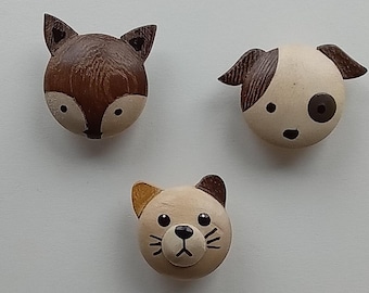 Animal Wood Button (sold in pieces), Hand Painted Children's Button, Dog button, Fox button, Cat button, Baby button