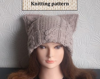 Cat ear hat Instant Download knitting pattern IN ENGLISH/ Cat ear hat knitting pattern/ Ear hat knitting pattern/ Cat beanie knit pattern