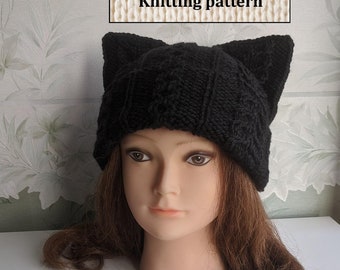Cat hat Instant Download knitting pattern IN ENGLISH - Cat ear hat knitting pattern - Women hat knitting pattern – Cat beanie knit pattern
