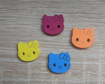 Set of 8 pieces Cat buttons / Wooden buttons x 8/ Cute Cat buttons/ Kitty button/ Decorative buttons/ Child buttons/ Gift for girl/ Gift