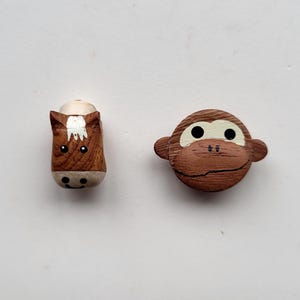 Animal Wood Button (sold in pieces), Hand Painted Children's Button, Horse button, Monkey button