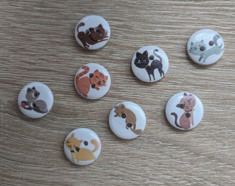 Set of 10 pieces Cat buttons / Wooden buttons x 10/ Cute Cat buttons/ Kitty button/ Decorative buttons/ Child buttons/ Gift for girl/ Gift