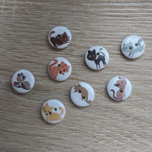 Set of 10 pieces Cat buttons / Wooden buttons x 10/ Cute Cat buttons/ Kitty button/ Decorative buttons/ Child buttons/ Gift for girl/ Gift
