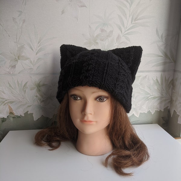 Bonnet avec oreilles de chat / Bonnet avec oreilles de chat / Bonnet de chat noir en tricot / Bonnet pour les amoureux des chats / Bonnet avec oreilles de chat / Bonnet en laine pour femme / cadeau pour amoureux des chats / cadeau pour elle