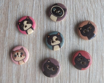 Set of 10 pieces Cat buttons / Wooden buttons x 10/ Cute Cat buttons/ Kitty button/ Decorative buttons/ Child buttons/ Gift for girl/ Gift