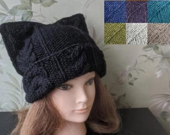 Black Cat ear beanie/ Black Cat ear hat/ Knitted cat hat/ Beanie for cat lover/ Cat ear hat/ Women wool beanie/ gift cat lover/ gift for her