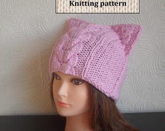 Cat ear hat Instant Download knitting pattern IN ENGLISH/ Cat ear hat knitting pattern/ Ear hat knitting pattern/ Cat beanie knit pattern