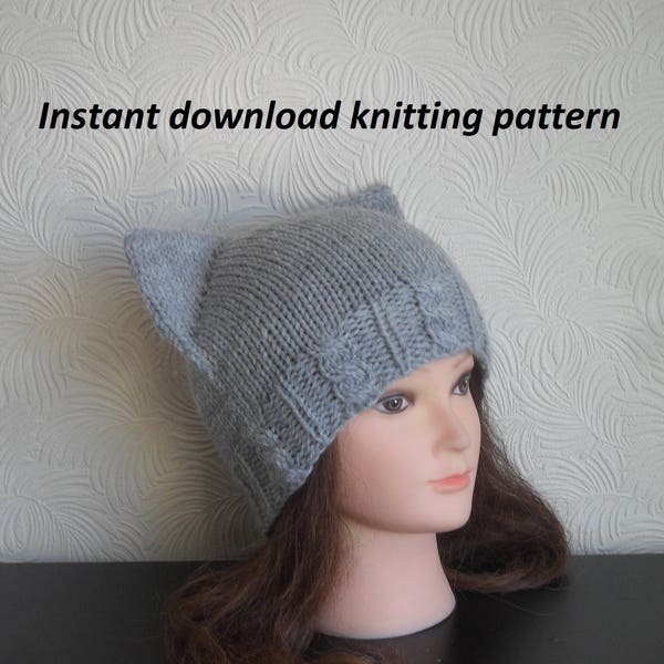 Instant Download knitting pattern IN ENGLISH - Cat ear hat knitting pattern - Women hat knitting pattern – Cat beanie knit pattern