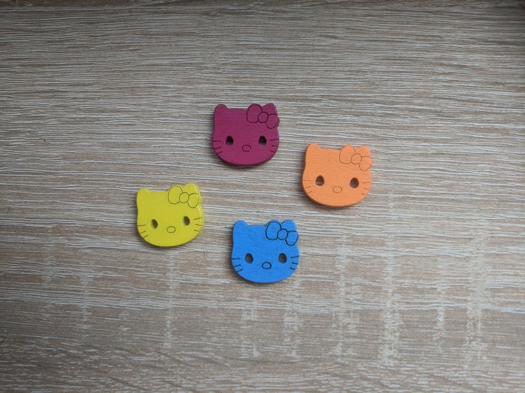 Set of 8 Pieces Cat Buttons / Wooden Buttons X 8/ Cute Cat Buttons ...