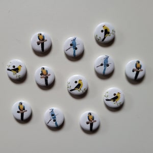 Wooden Bird Buttons - Set of 12 - Colorful Sewing Embellishments