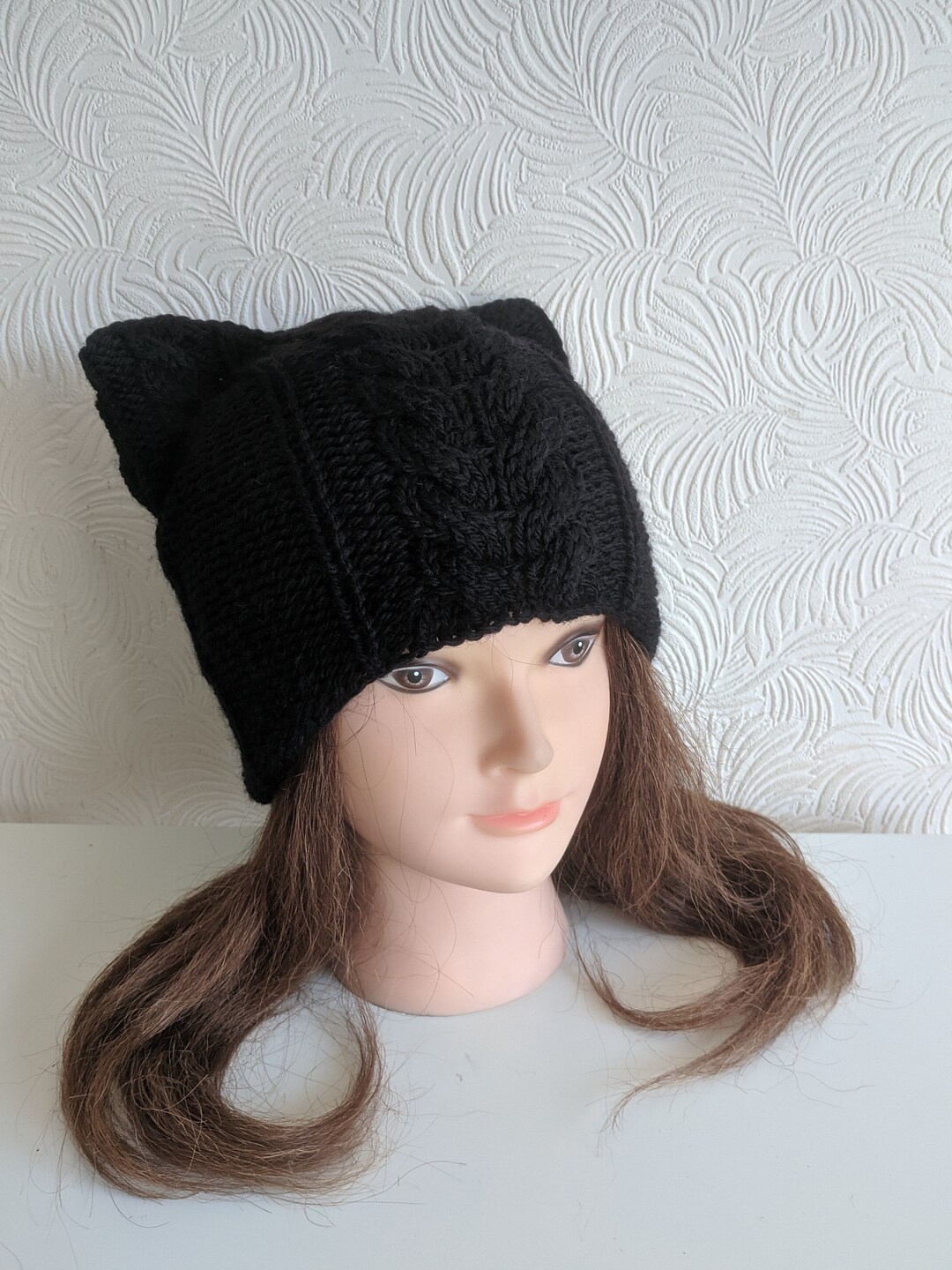 Women Black Wool Cat Hat Cat Ear Hat Cat Beanie Knit Hat Etsy
